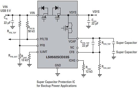 Application Circuit Diagram - Littelfuse LS0502SCD33S Super Capacitor Protection IC